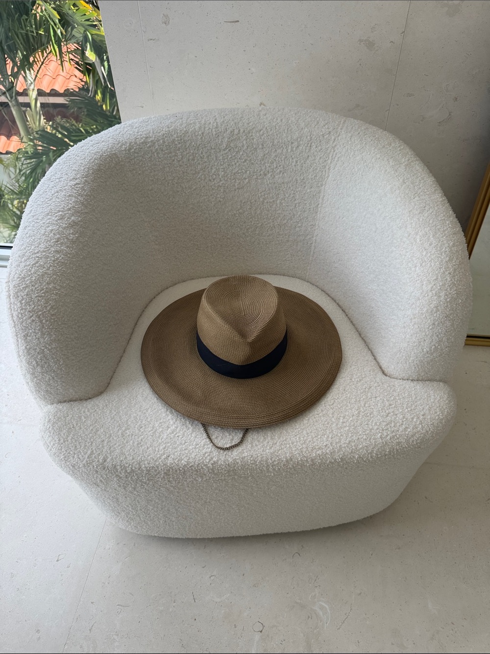 Eric Javits Tan Straw Sun Hat with Chin Chain